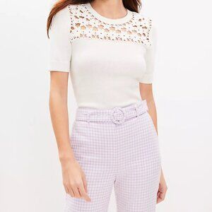 Loft Floral Crochet Sweater Tee Size L